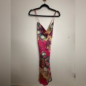 Aakaa Strapless Floral Dress in Pink and Yellow